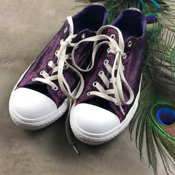 Converse Shoes - Converse Double Tongue Purple Shimmer Low Tops